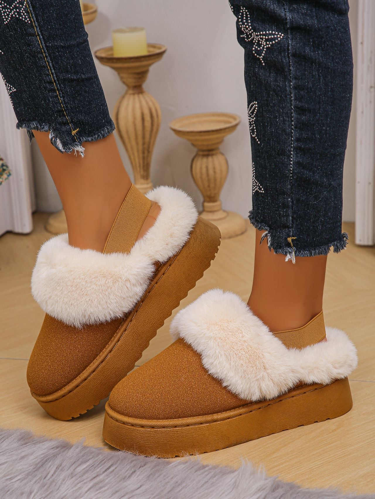 Cozy Faux Fur Platform Slippers with Round Toe