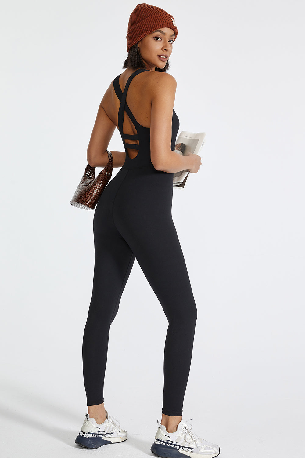 Crisscross Back Wide Strap Active Jumpsuit - ShopEasier