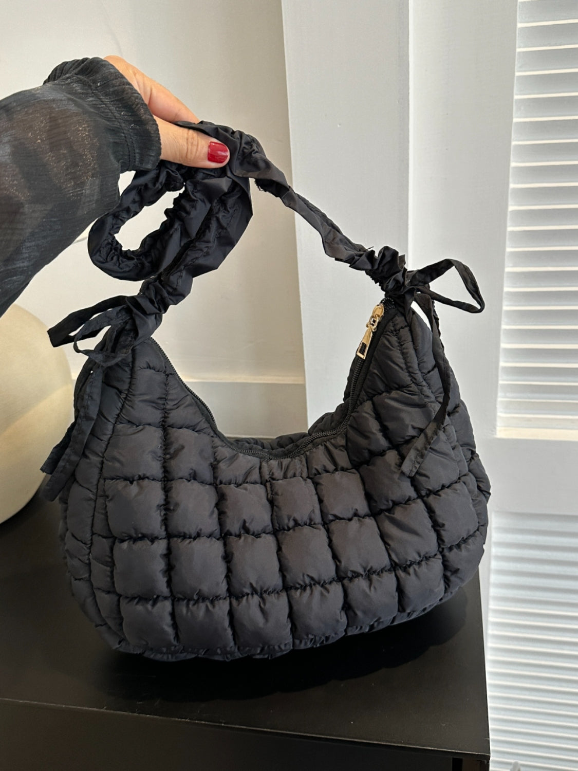 Bubble Texture Ruched Strap Quilted Shoulder Bag - ShopEasier