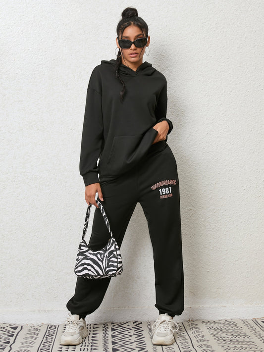 Graphic Print Hoodie and Jogger Set