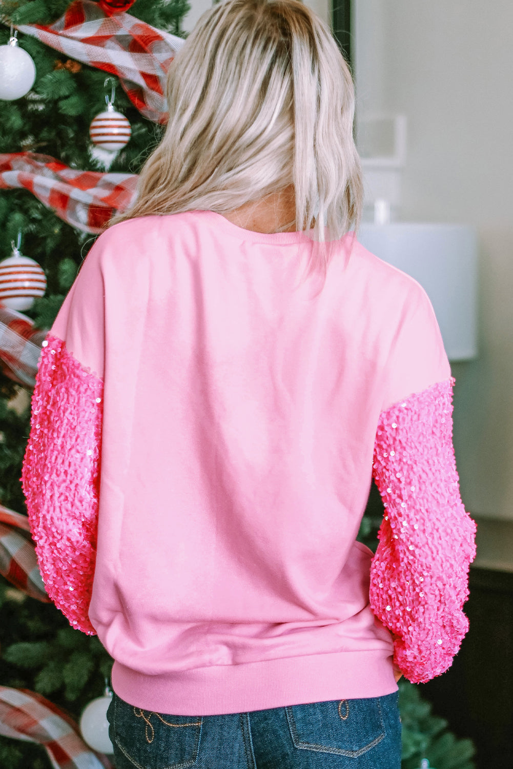 Sparkling Heart Sequin Long Sleeve Sweatshirt for Valentine's Day