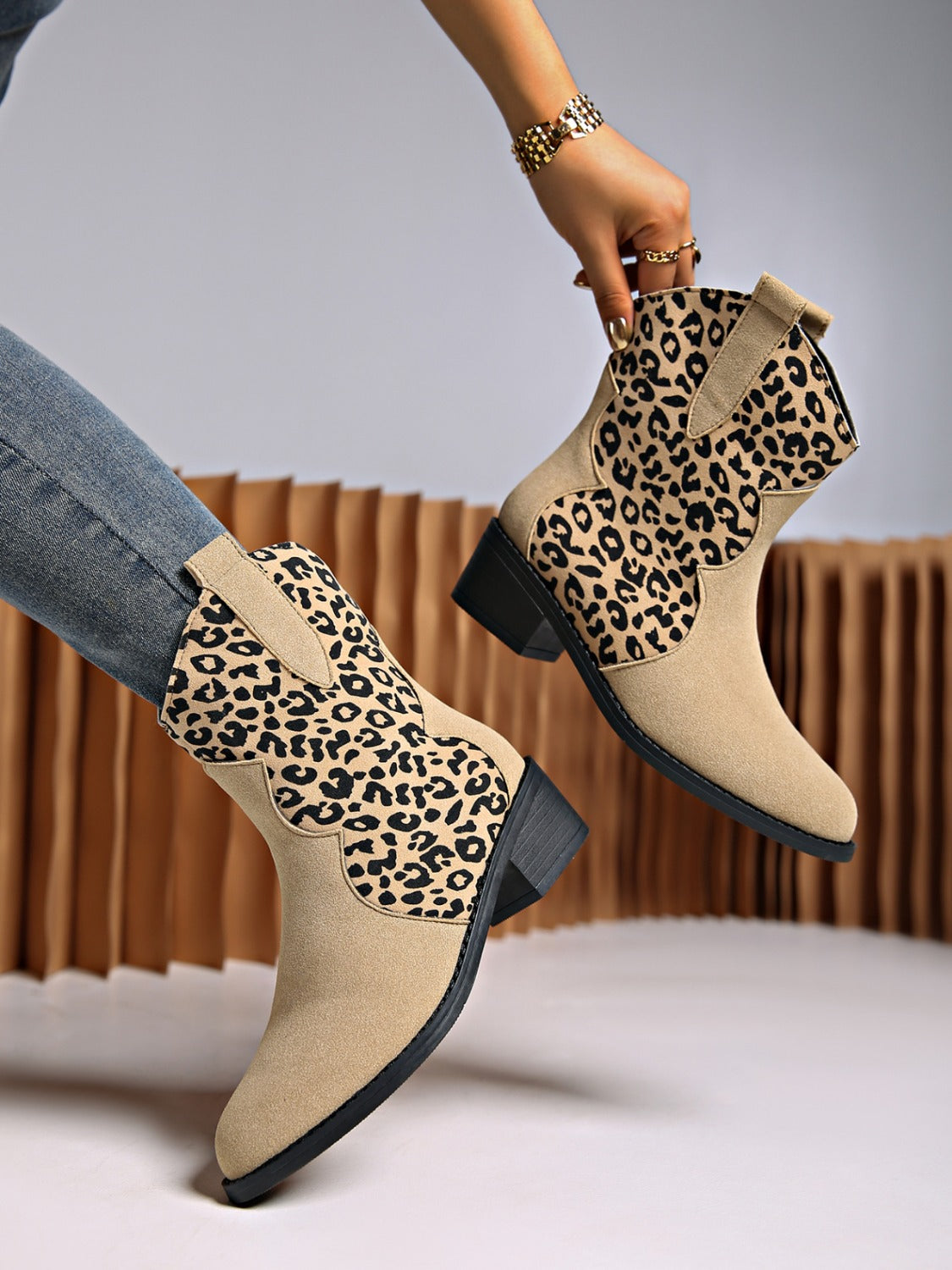 Leopard Suede Block Heel Boots - ShopEasier