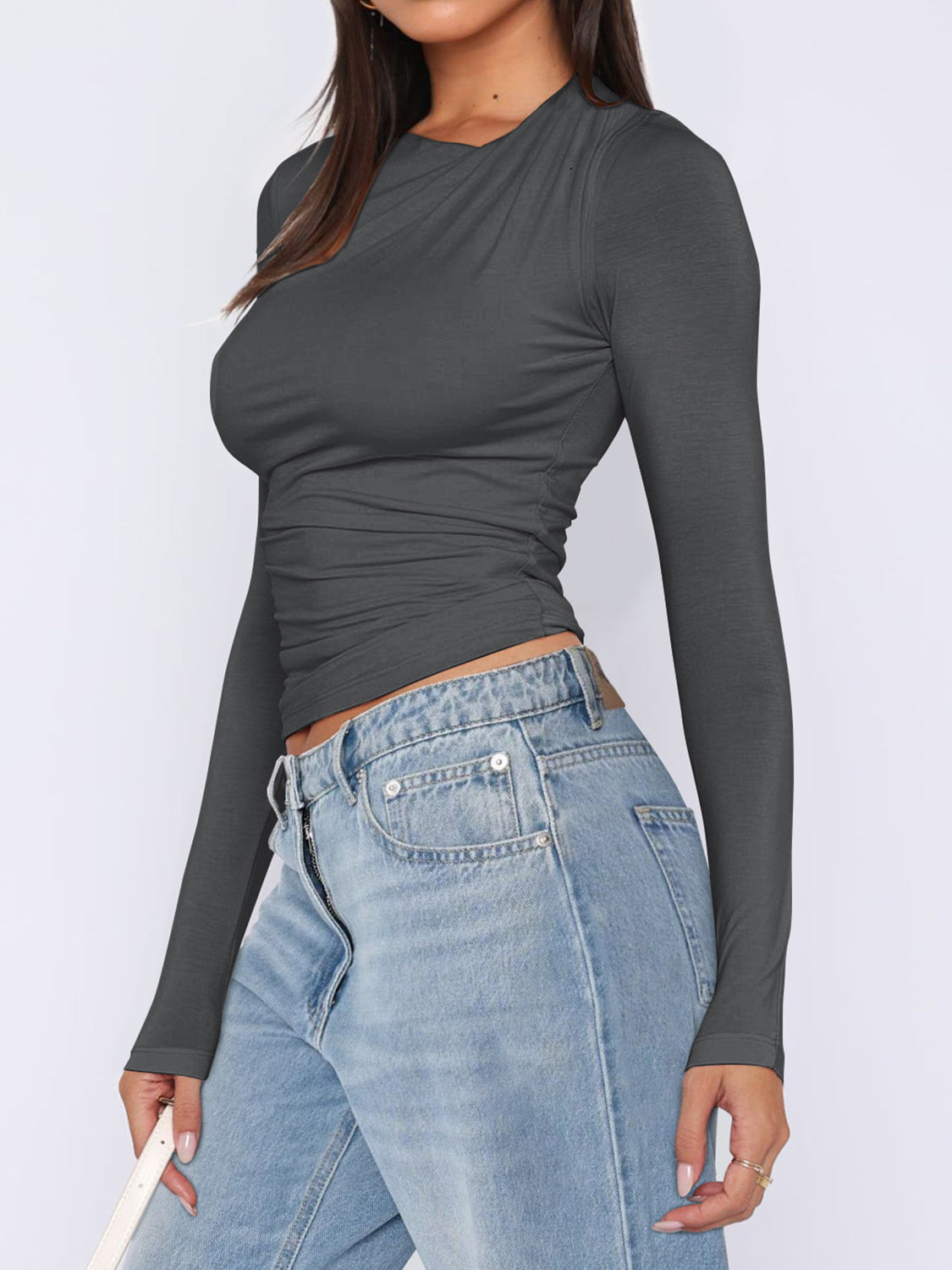 Asymmetrical Ruched Long Sleeve Top