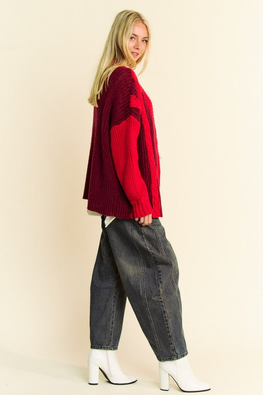 Davi & Dani Cable-Knit Color Block Open Front Cardigan - ShopEasier