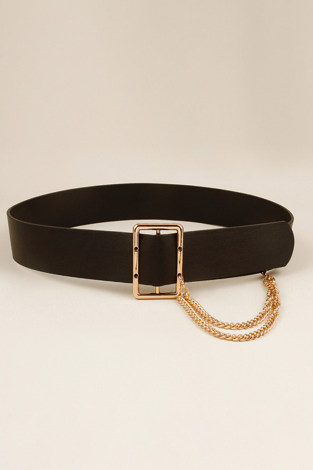 Fashionable PU Leather Chain-Accent Wide Belt