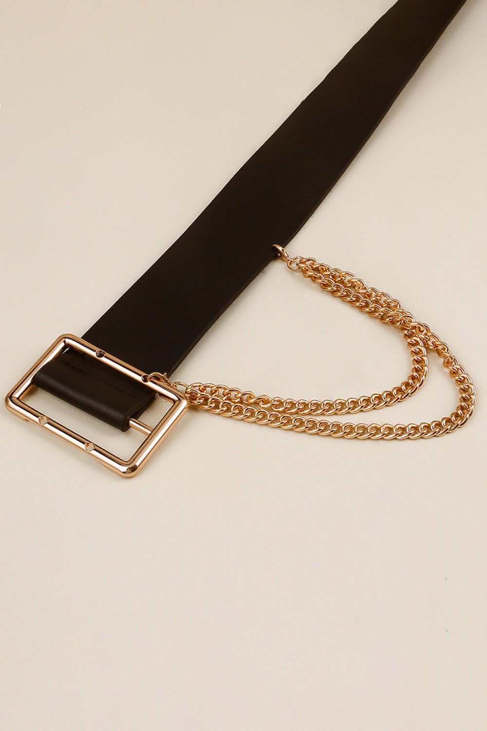 Fashionable PU Leather Chain-Accent Wide Belt