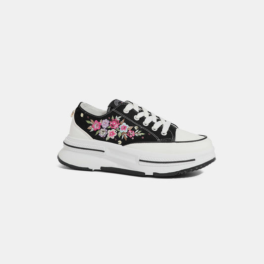 Nicole Lee USA Embroidery Detail Platform Lace-Up Sneakers - ShopEasier