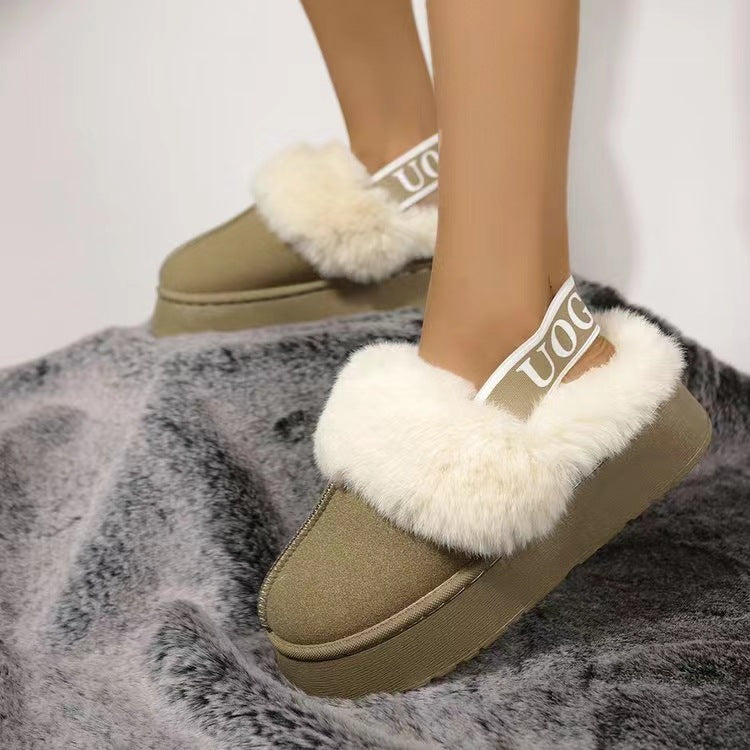 Fuzzy Lettered Slide Slippers with Plush Cushioning