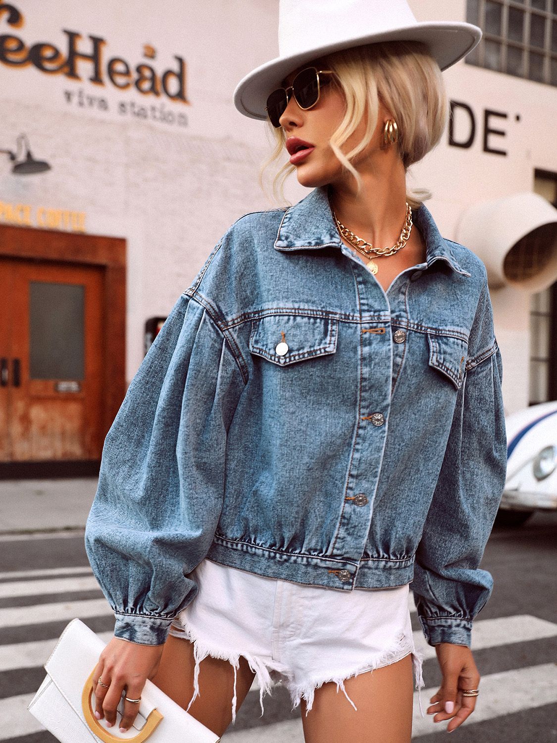 Collared Neck Dropped Shoulder Denim Top - ShopEasier