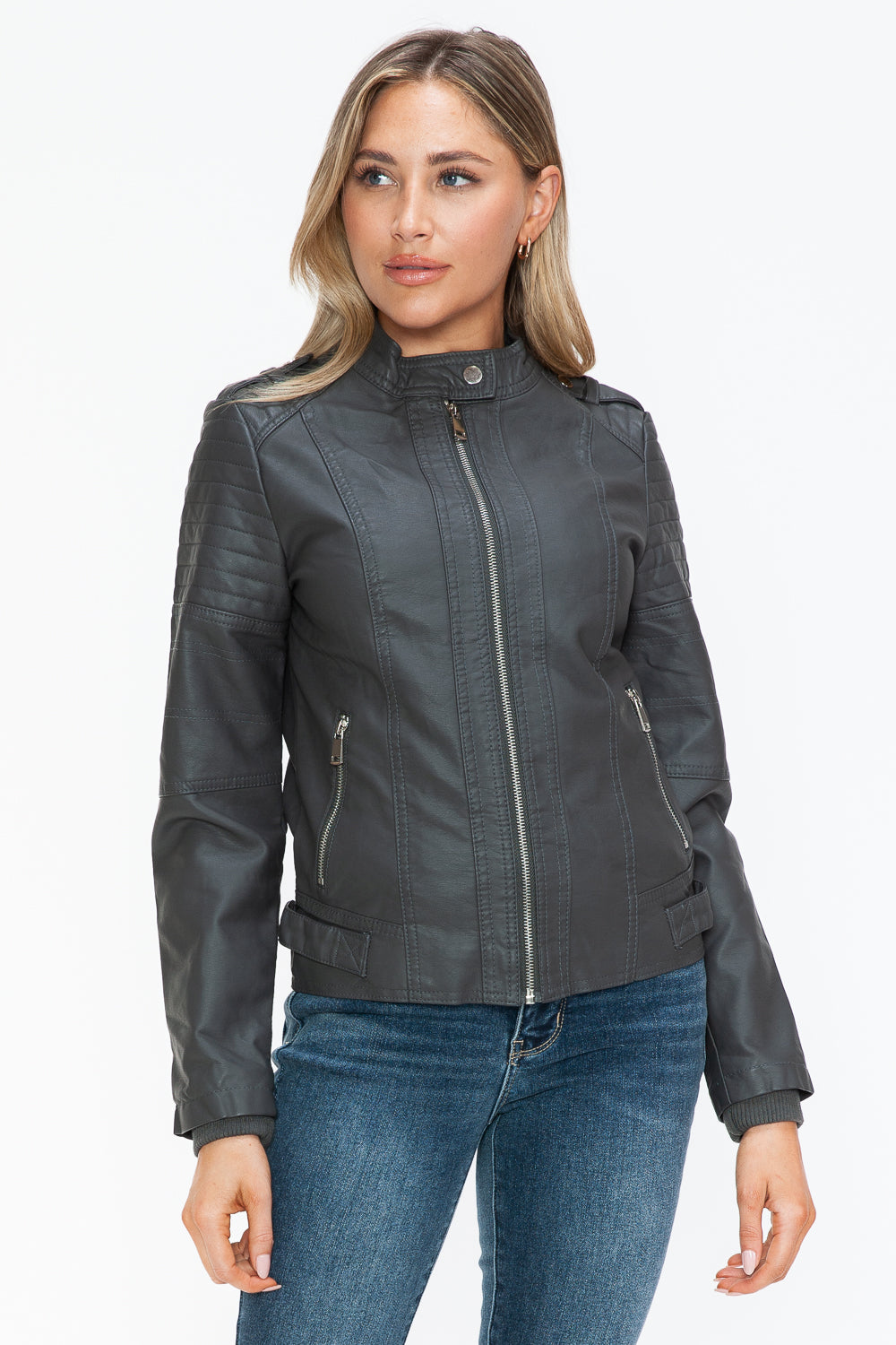 Snobbish PU Leather Biker Jacket with Side Zip Pockets - ShopEasier