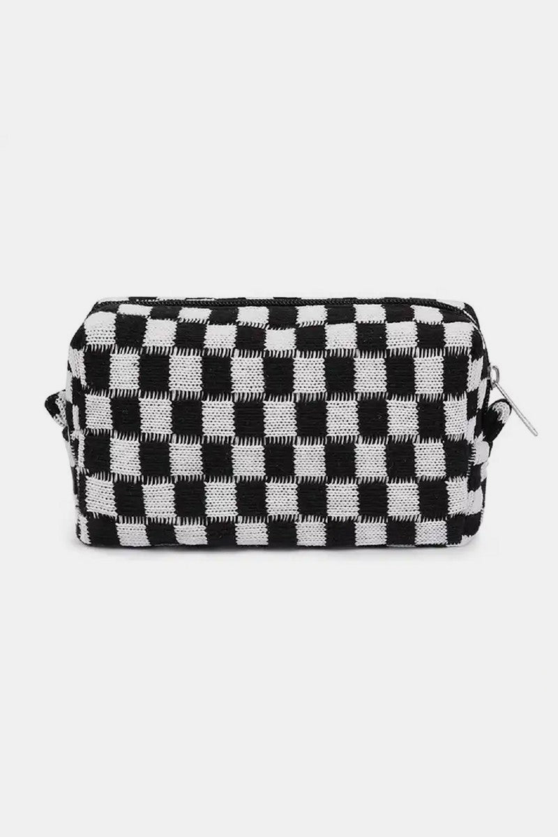 Chic Knitted Checkered Makeup Organizer Pouch