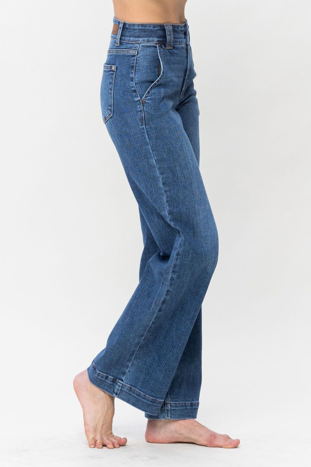 Judy Blue Full Size Double Button Wide Leg Jeans - ShopEasier