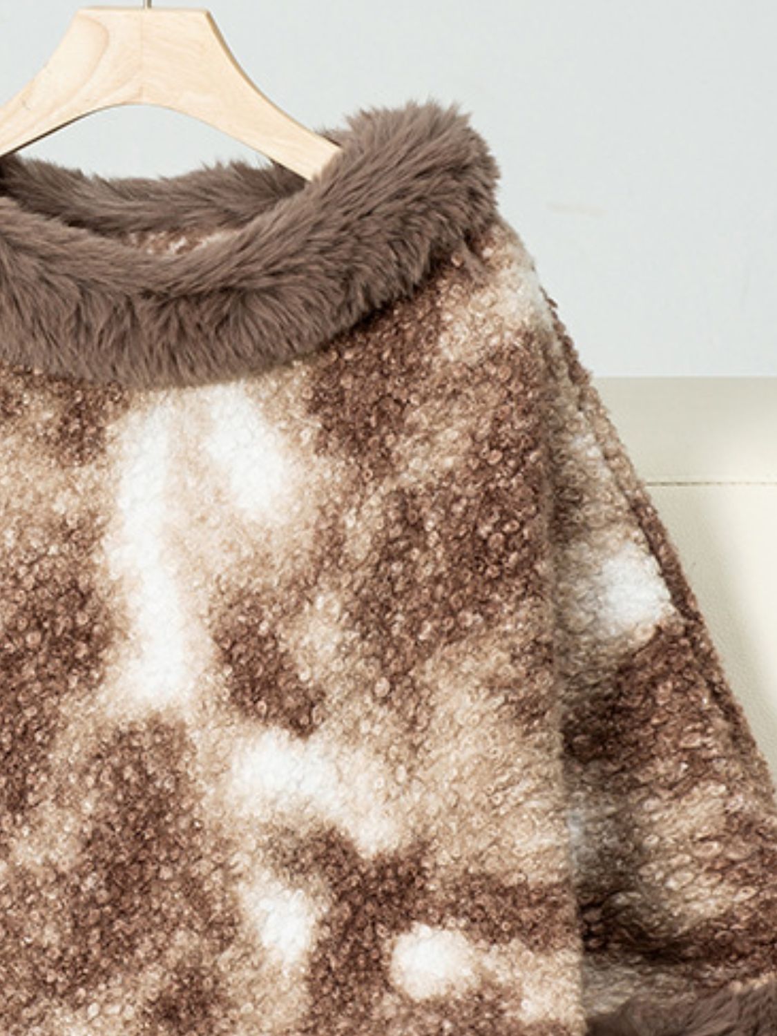 Furry Contrast Three-Quarter Poncho - ShopEasier