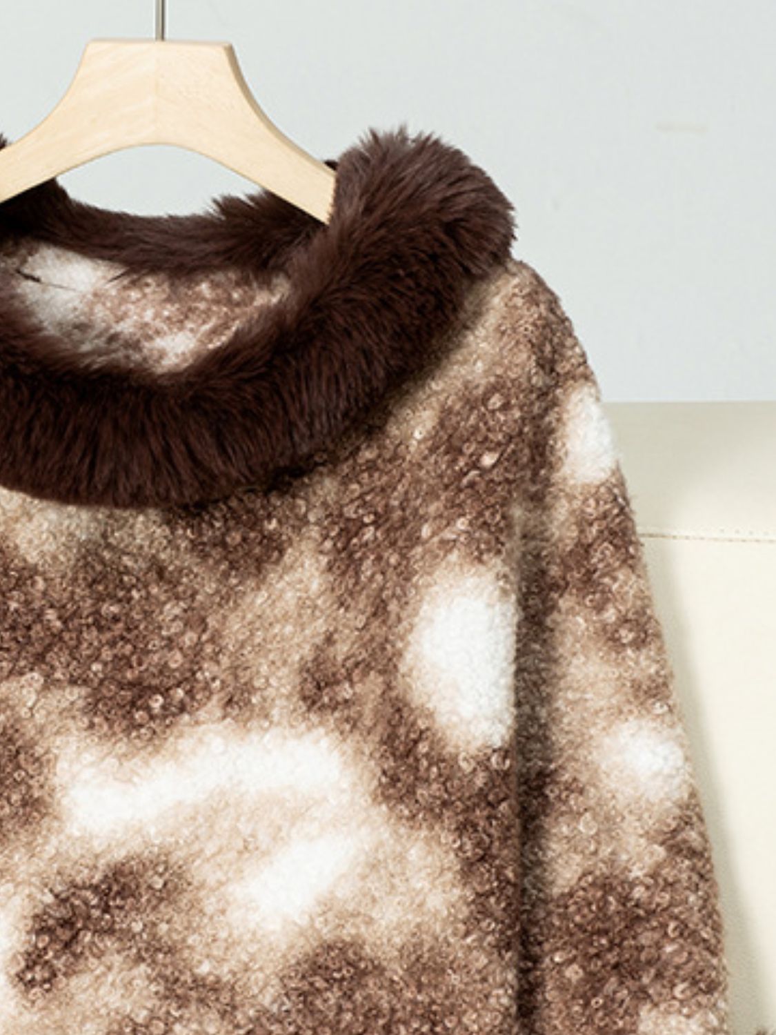 Furry Contrast Three-Quarter Poncho - ShopEasier