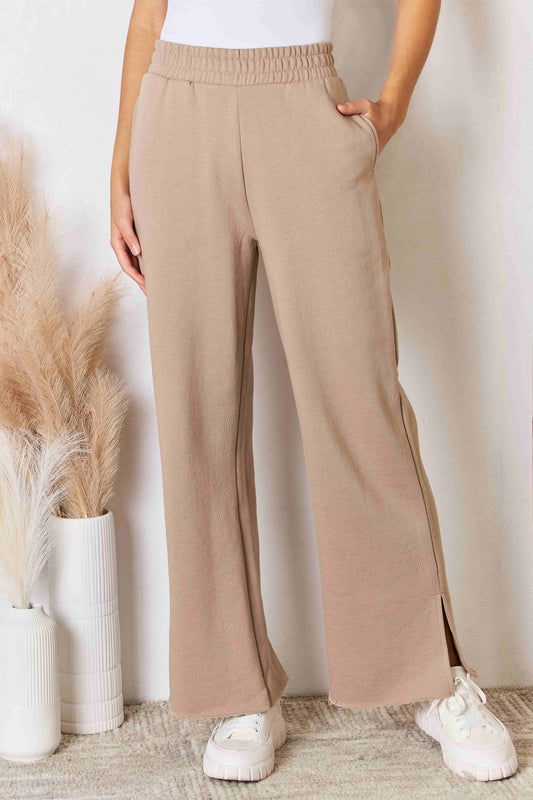 Chic Wide Leg Lounge Pants with Slits and Wide Waistband