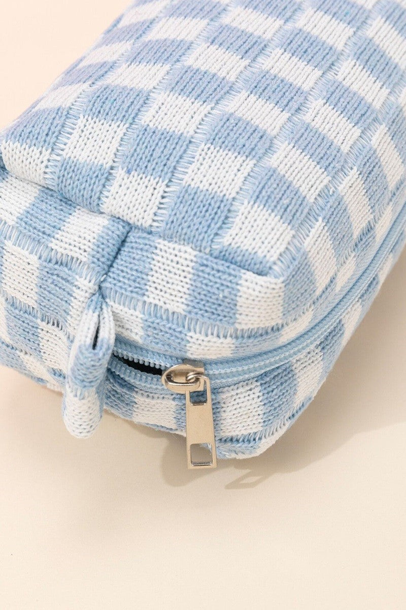 Chic Knitted Checkered Makeup Organizer Pouch