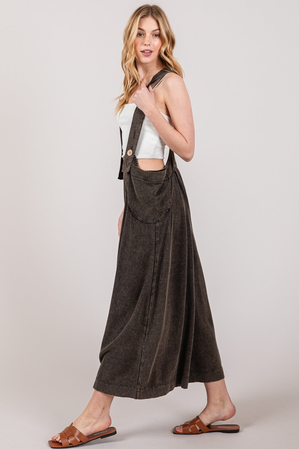 SAGE + FIG Chic Wide Strap Wide Leg Overalls