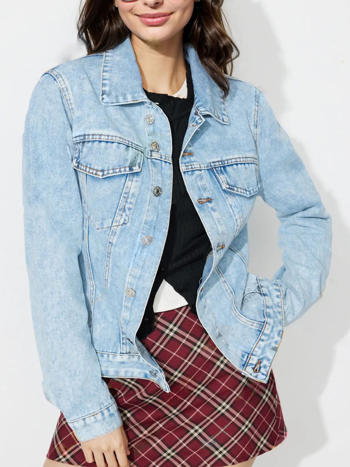 Button Up Long Sleeve Denim Shacket - ShopEasier