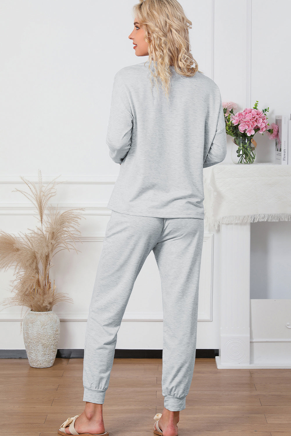 Basic Round Neck Lounge Set with Drawstring Pants