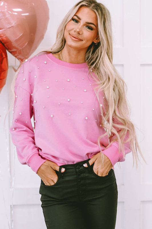 Dropped Shoulder Pearl Sweatshirt with Round Neck