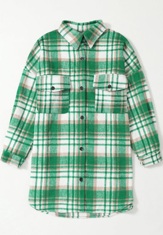 Plaid Flap Pocket Long Sleeve Shacket - ShopEasier