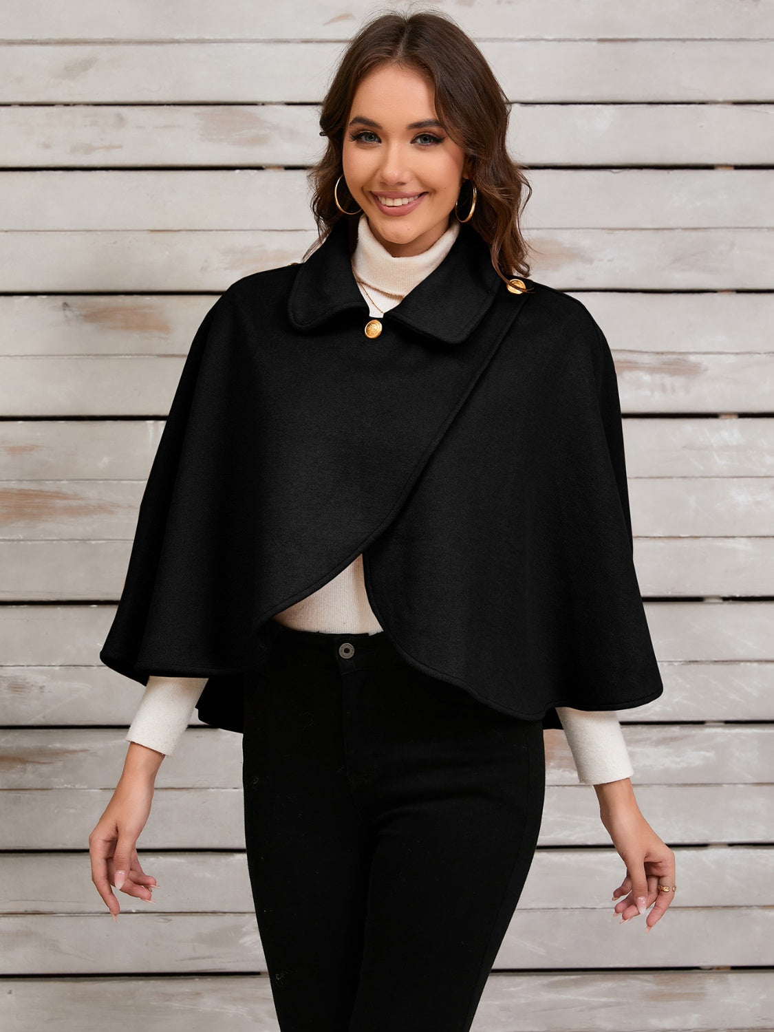 Collared Neck Cropped Cape - ShopEasier