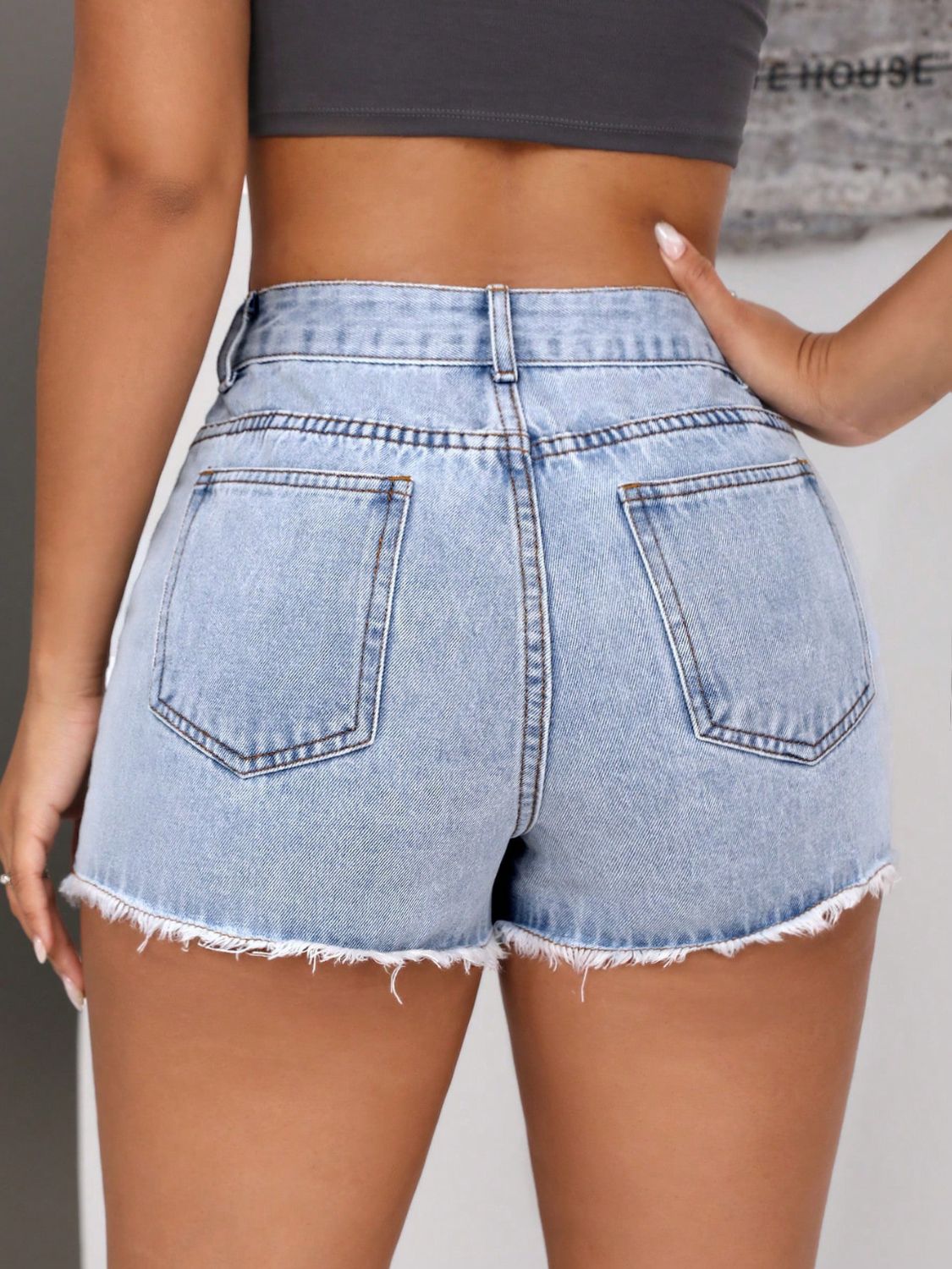 Distressed Pocketed Denim Cutoff Shorts