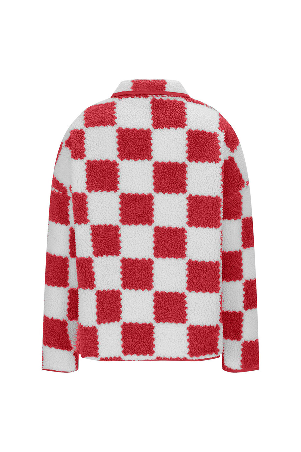 Checkered Snap Down Long Sleeve Teddy Jacket - ShopEasier