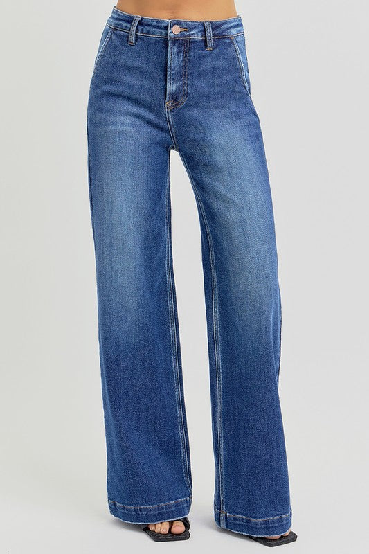 RISEN Full Size High Rise Wide Leg Jeans with Slanted Pockets - ShopEasier