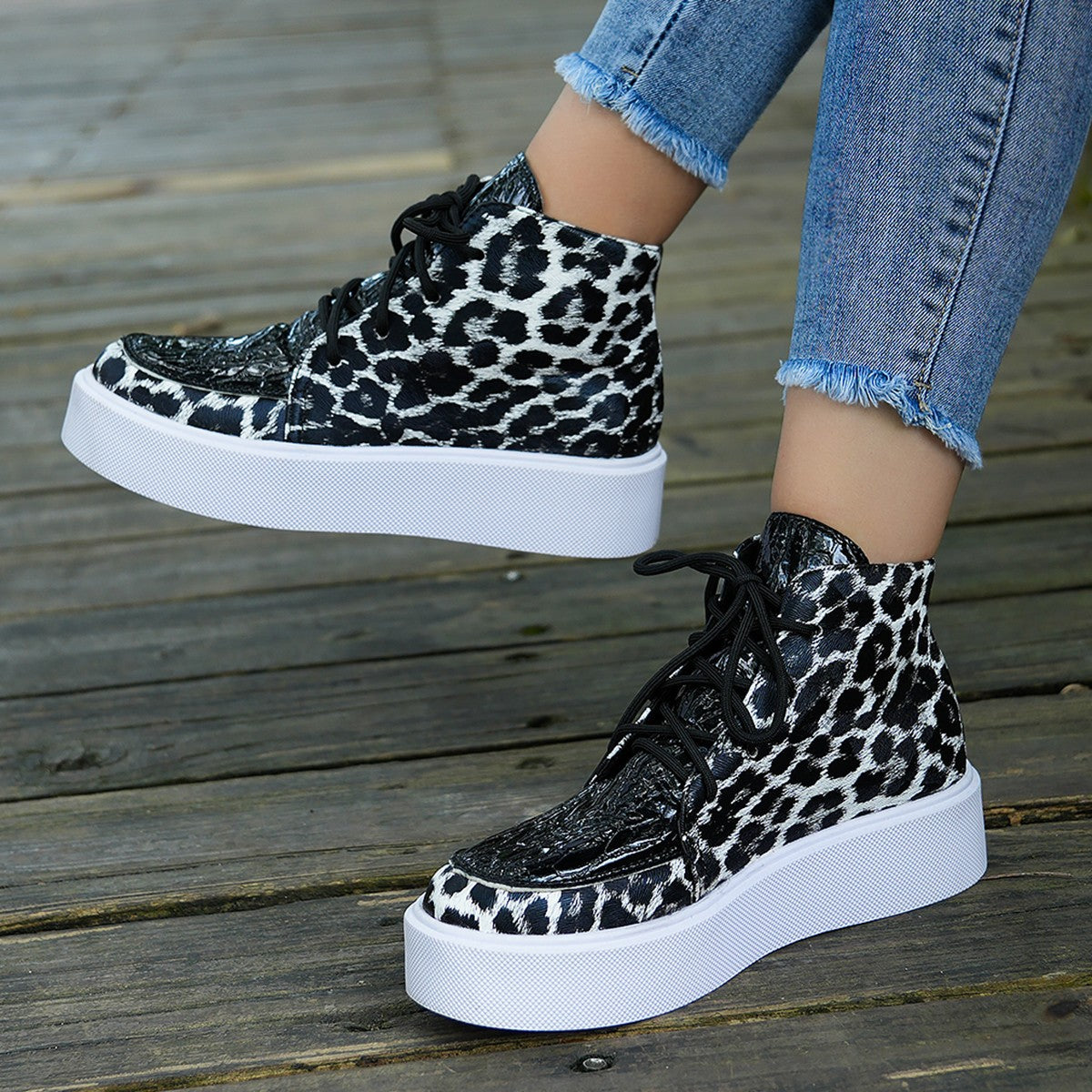 PU Leather Leopard Platform Sneakers - ShopEasier