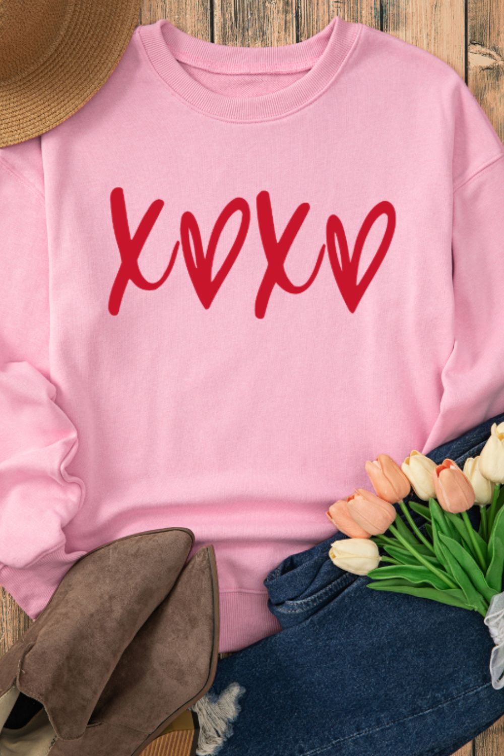 XOXO Love Heart Graphic Drop Shoulder Sweatshirt for Valentine's Day