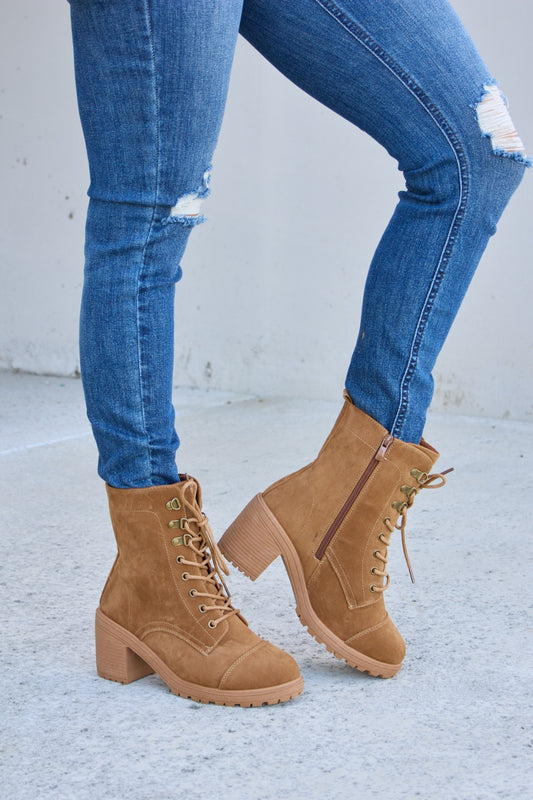 Forever Link Lace-Up Zipper Detail Block Heel Boots - ShopEasier