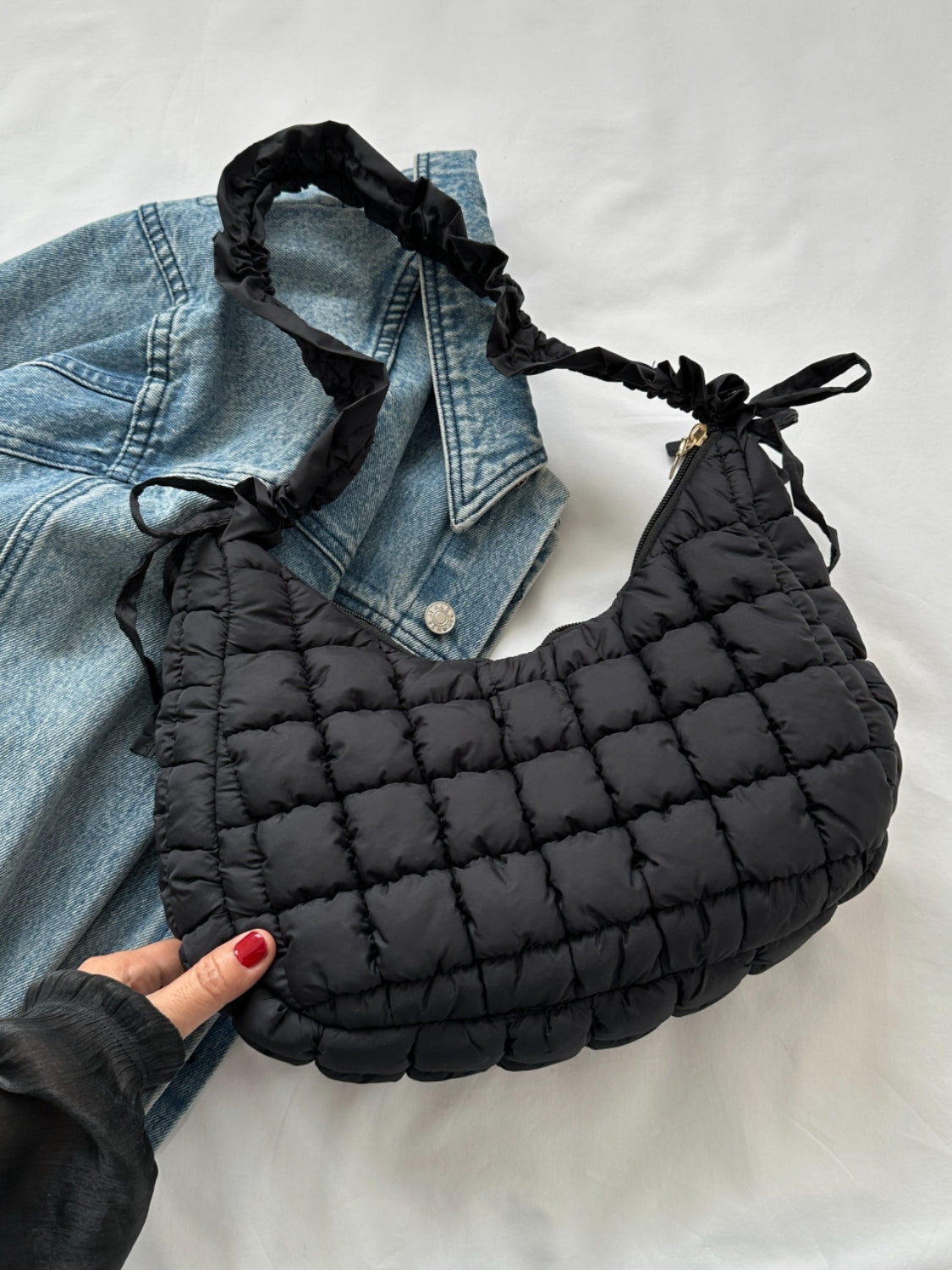 Bubble Texture Ruched Strap Quilted Shoulder Bag - ShopEasier