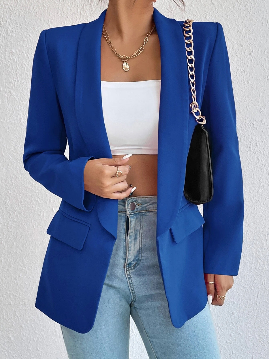 Shawl Collar Long Sleeve Blazer - ShopEasier