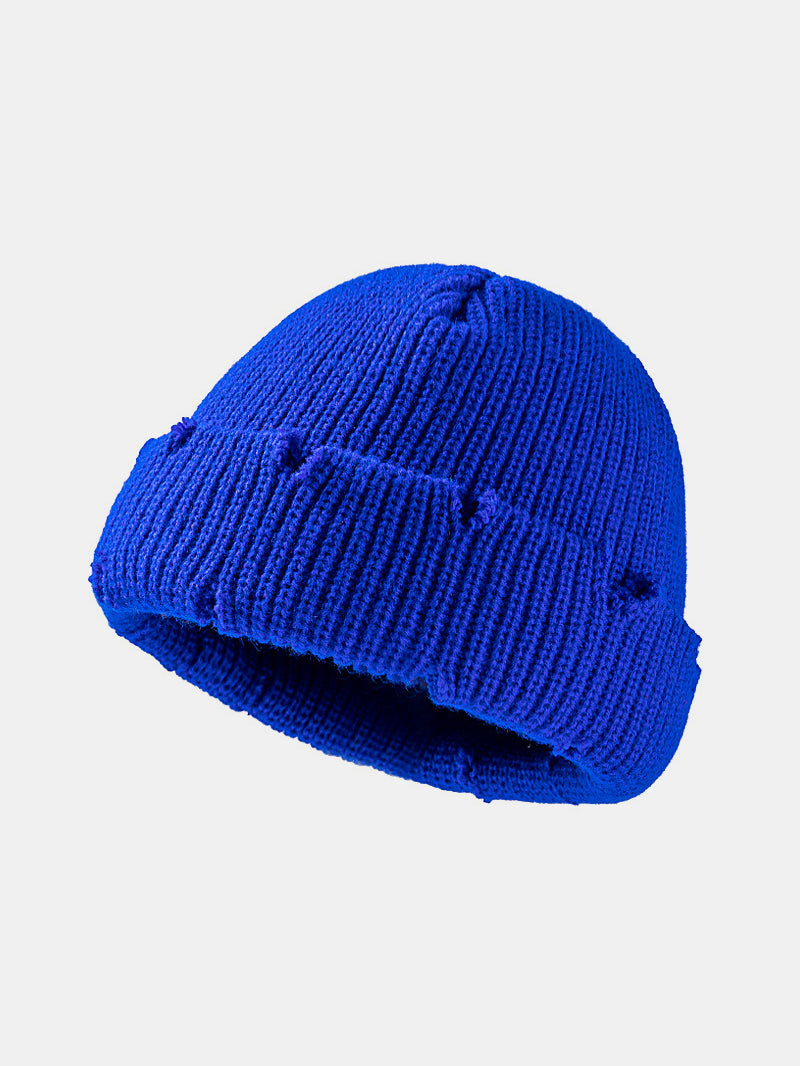 Distressed Cuffed Knit Hat - ShopEasier