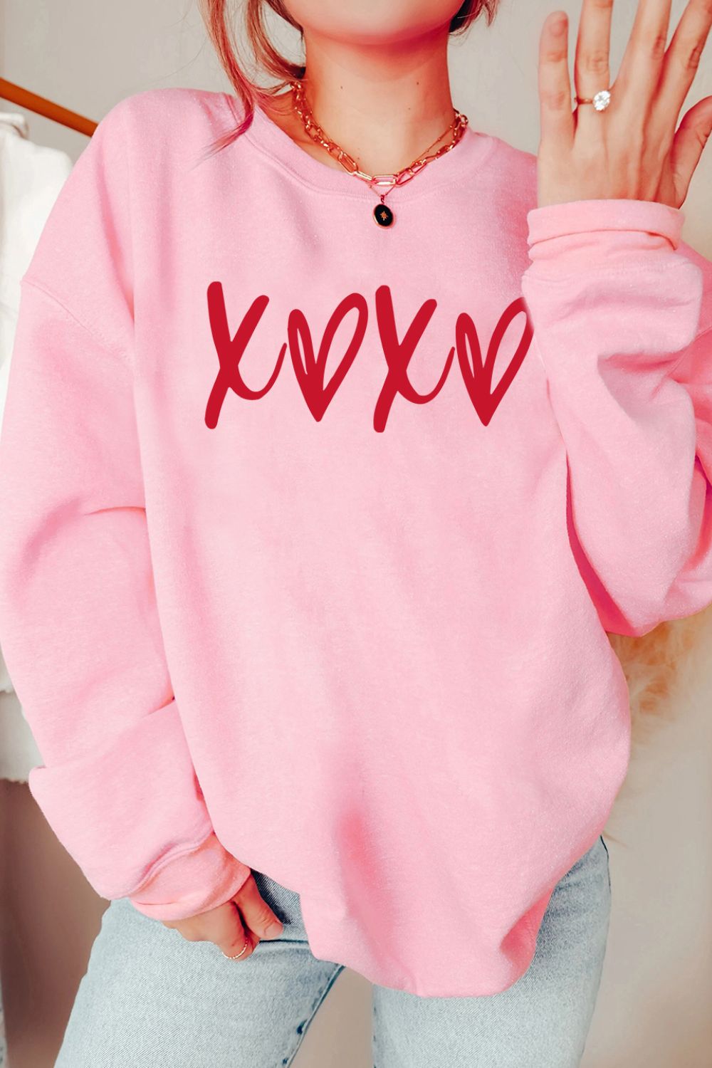 XOXO Love Heart Graphic Drop Shoulder Sweatshirt for Valentine's Day