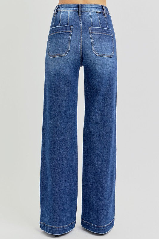 RISEN Full Size High Rise Wide Leg Jeans with Slanted Pockets - ShopEasier