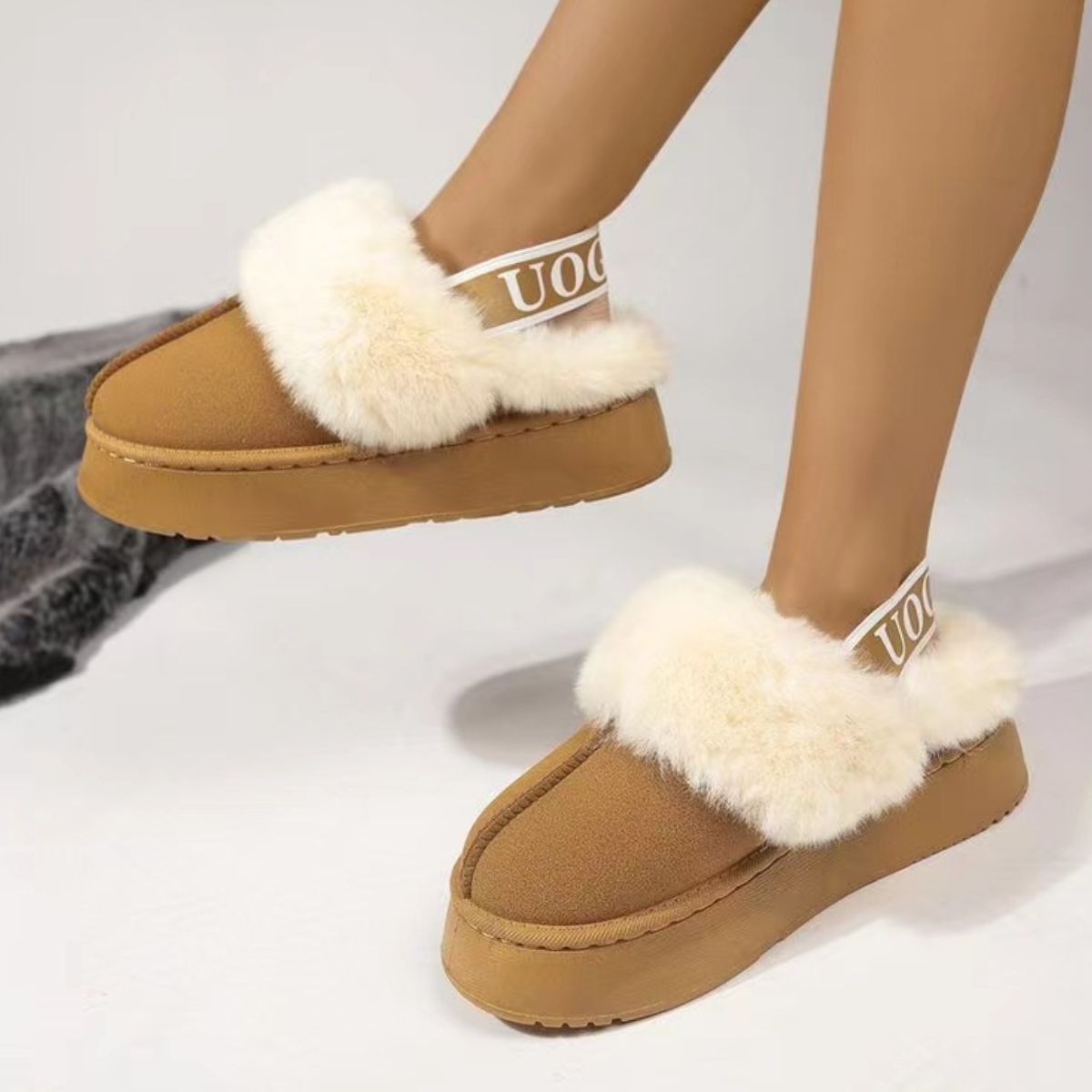 Fuzzy Lettered Slide Slippers with Plush Cushioning