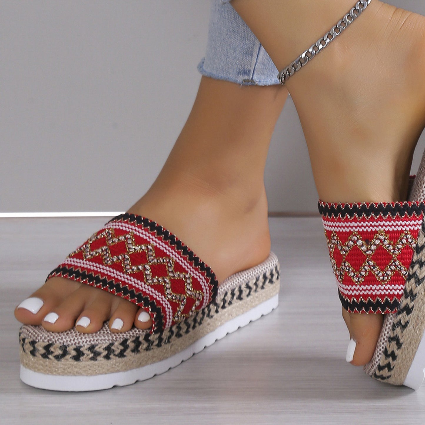 Braided Geometric Flat Sandals