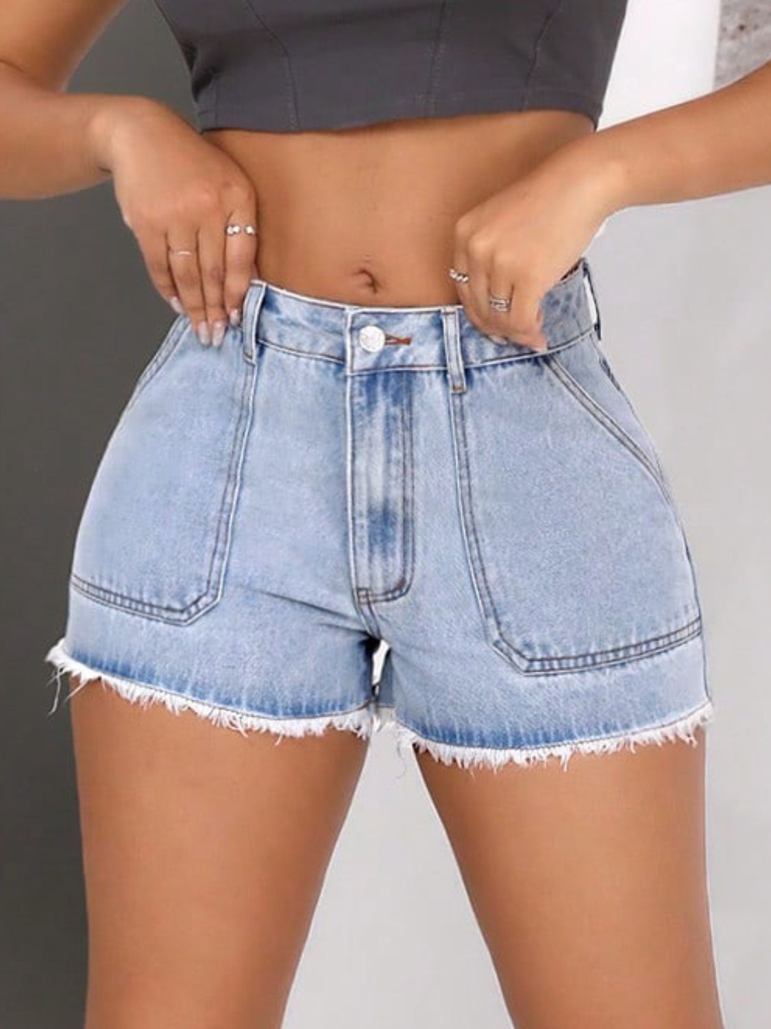 Distressed Pocketed Denim Cutoff Shorts