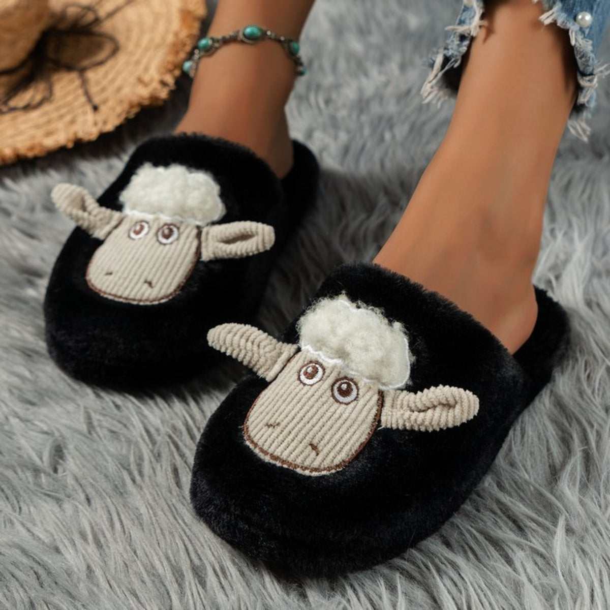 Cozy Cotton Sheep Slippers with Round Toe