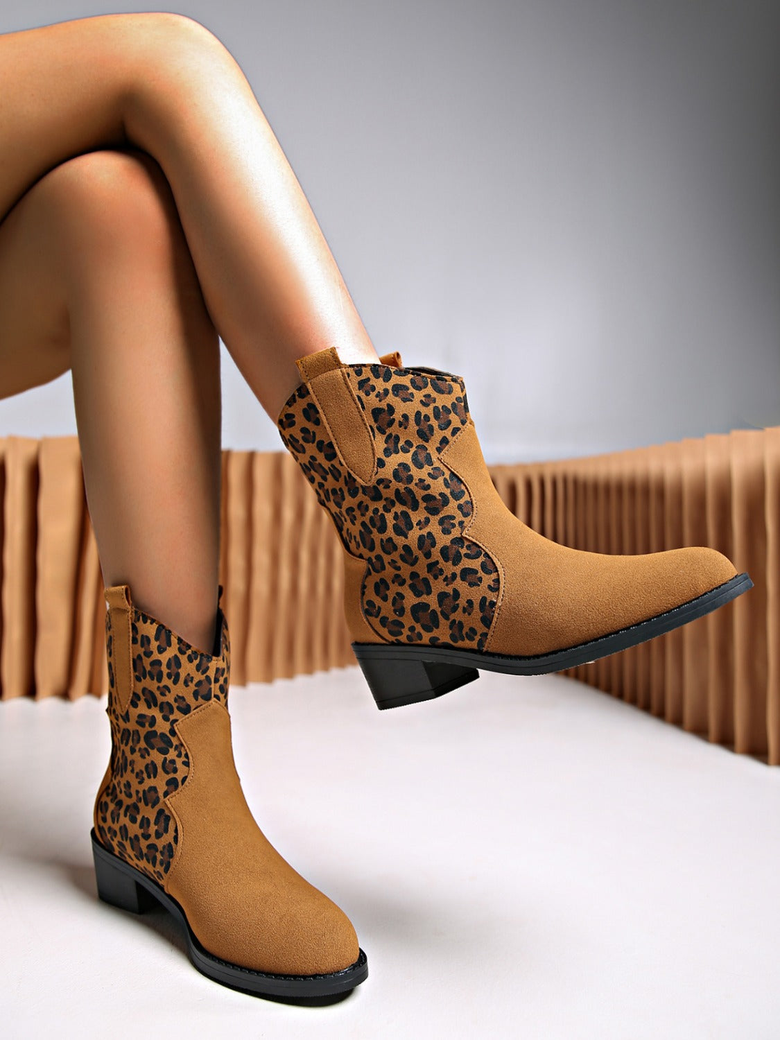 Leopard Suede Block Heel Boots - ShopEasier