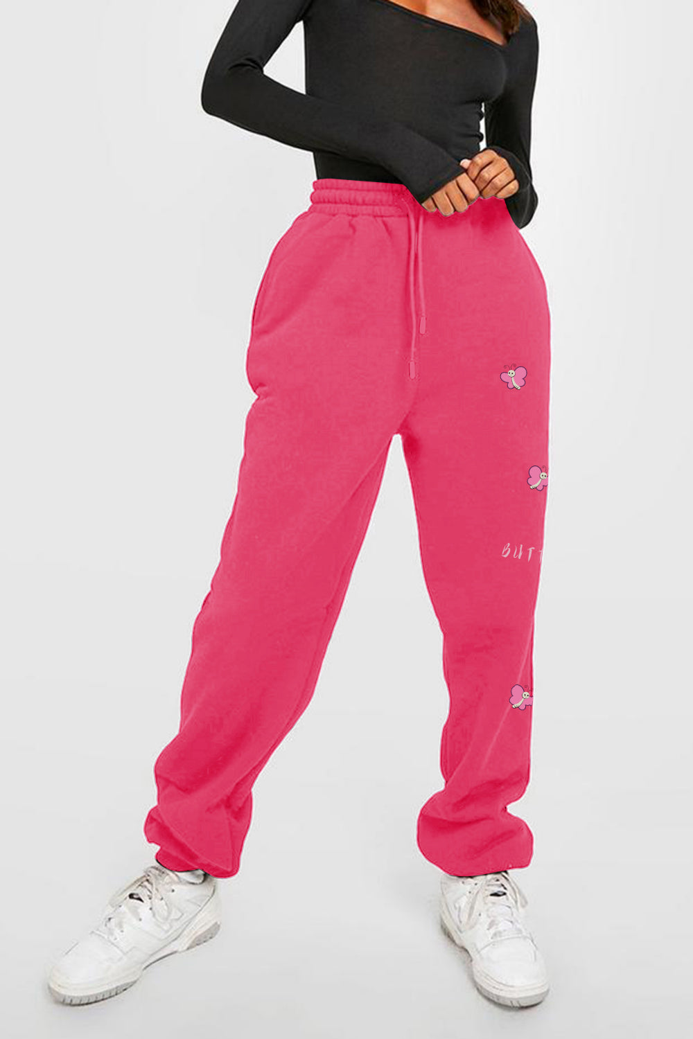 Butterfly Graphic Long Sweatpants with Drawstring by Simply Love