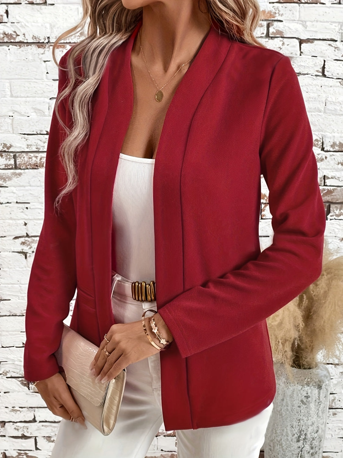 Solid Color Open Front Long Sleeve Cardigan - ShopEasier