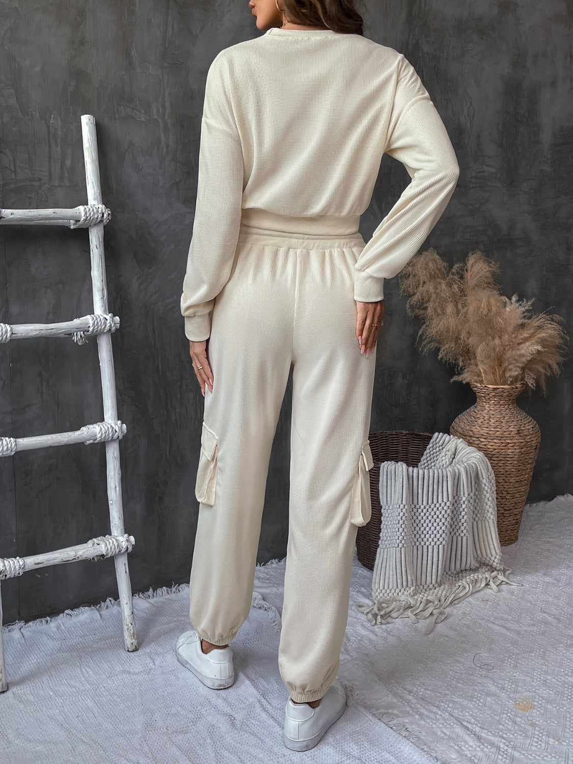 Perfee Casual Tied Long Sleeve Top and Pants Ensemble