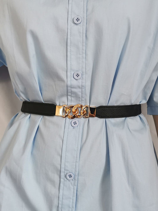 Elastic PU Belt with Zinc Alloy Buckle