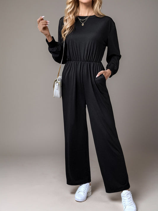 Tied Round Neck Wide Leg Jumpsuit - ShopEasier