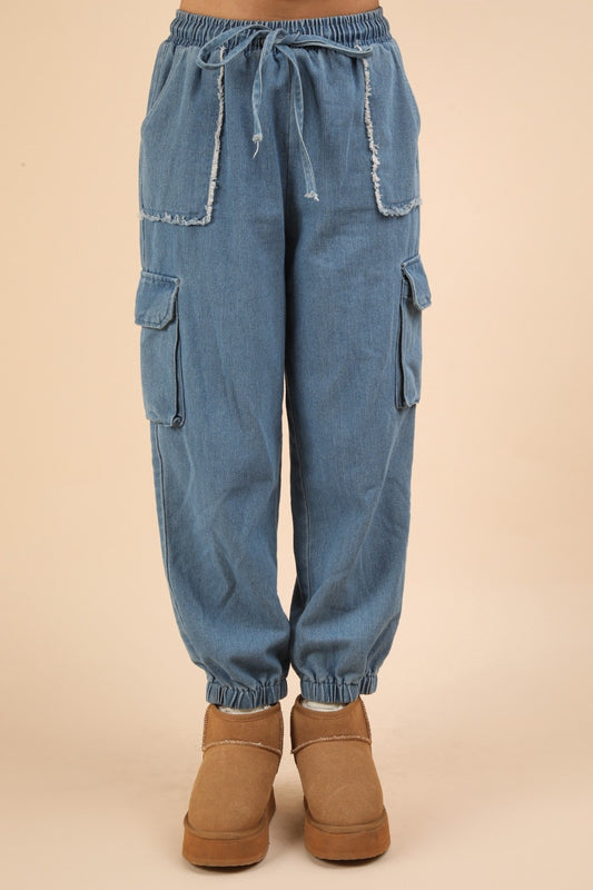 VERY J Washed Drawstring Jogger Cargo Jeans - ShopEasier