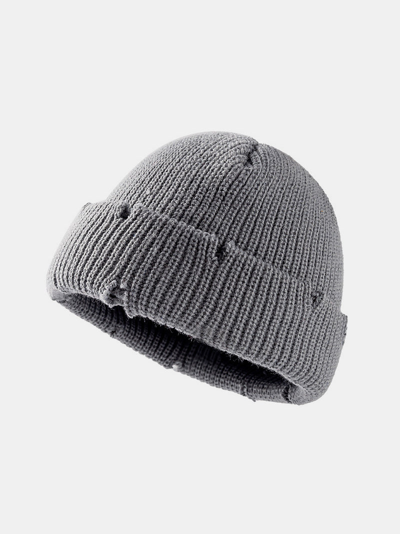 Distressed Cuffed Knit Hat - ShopEasier