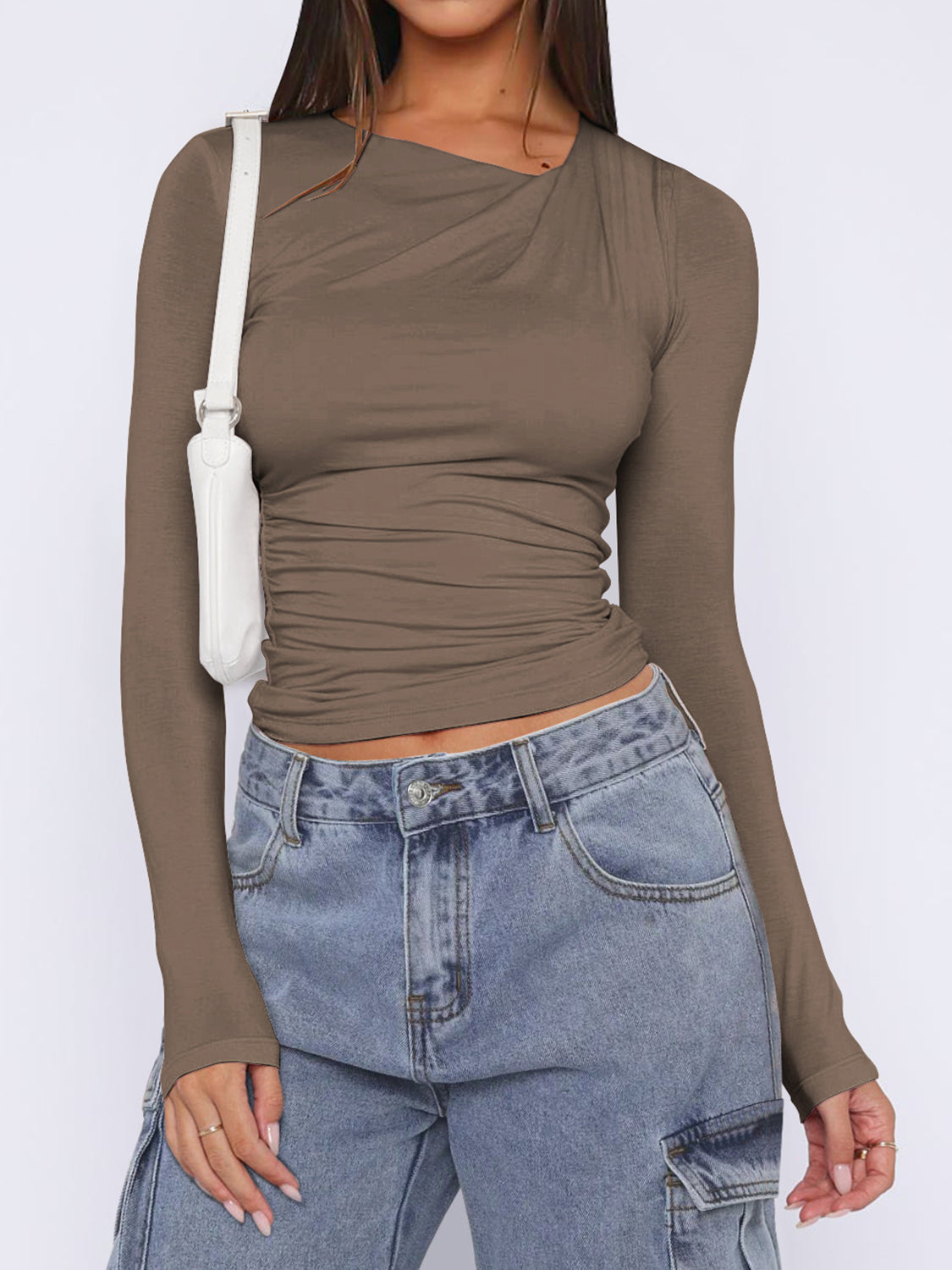 Asymmetrical Ruched Long Sleeve Top